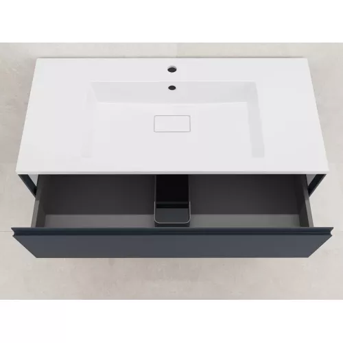 Тумба напольная Style line "ЛИМА 100/80" эмаль, с раковиной LINE 100/80, 2 ящ., PLUS, графит, Выбрать цвет: Графит, Выбрать размер: 100, Внешний вид: с раковиной кварц/серый шелк, изображение 4