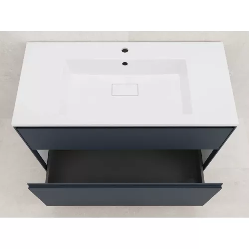 Тумба напольная Style line "ЛИМА 100/80" эмаль, с раковиной LINE 100/80, 2 ящ., PLUS, графит, Выбрать цвет: Графит, Выбрать размер: 100, Внешний вид: с раковиной кварц/серый шелк, изображение 5