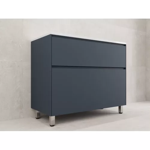 Тумба напольная Style line "ЛИМА 100/80" эмаль, с раковиной LINE 100/80, 2 ящ., PLUS, графит, Выбрать цвет: Графит, Выбрать размер: 100, Внешний вид: с раковиной кварц/серый шелк, изображение 3