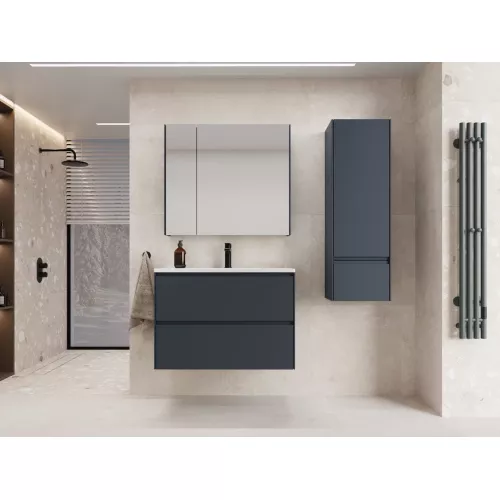 Тумба подвесная Style line "ЛИМА 100/80" эмаль, с раковиной  LINE 100/80, 2 ящ., PLUS, графит, Выбрать цвет: Графит, Выбрать размер: 100, Внешний вид: с белой раковиной, изображение 5