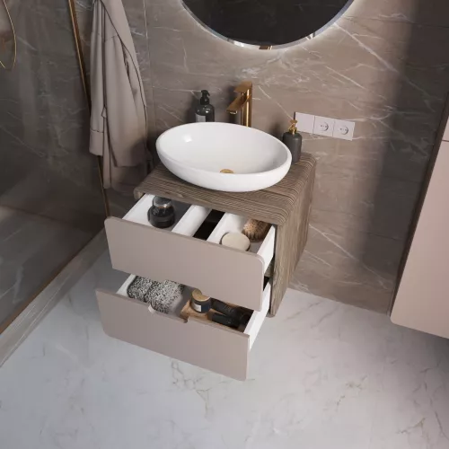 Тумба подвесная 1Marka Vortex  2я орех каньон коньяк/латте фактурный, Выбрать цвет: Латте фактурный, Выбрать размер: 60, изображение 2