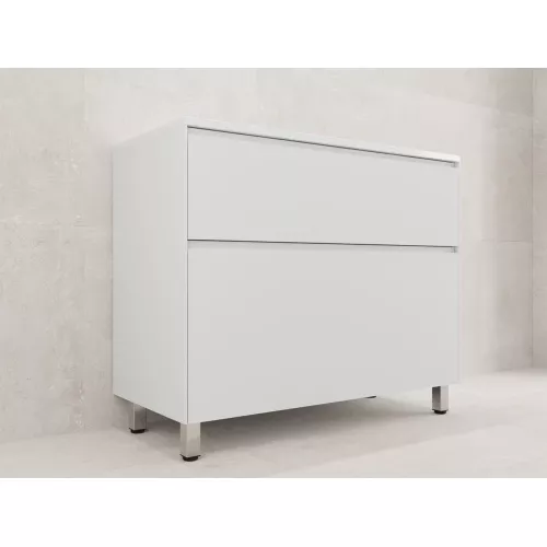 Тумба напольная Style line  "ЛИМА 100/80" эмаль, с раковиной LINE 100/80, 2 ящ., PLUS, белый матовый, Выбрать цвет: Белый, Выбрать размер: 100, Внешний вид: с белой раковиной, изображение 2