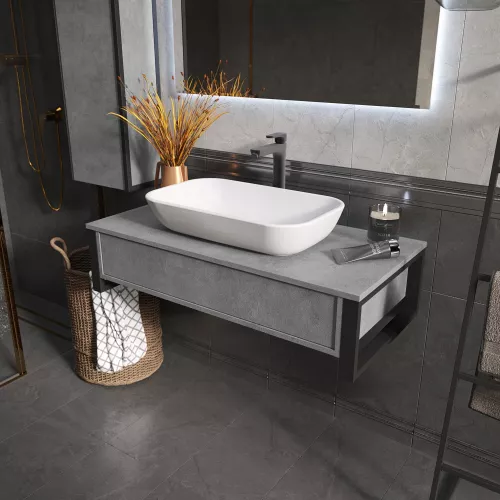 Тумба подвесная 1Marka GRUNGE LOFT  1в.я Бетон лофт, Выбрать цвет: Бетон лофт, Выбрать размер: 100