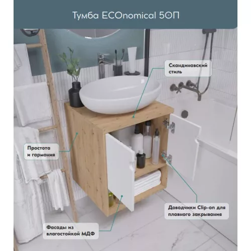 Тумба подвесная 1Marka ECOnomical   Белый, Выбрать размер: 50, изображение 3