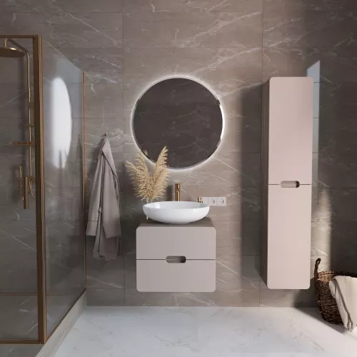 Тумба подвесная 1Marka Vortex  2я орех каньон коньяк/латте фактурный, Выбрать цвет: Латте фактурный, Выбрать размер: 60, изображение 3