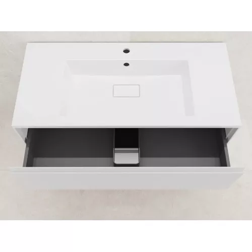 Тумба напольная Style line  "ЛИМА 100/80" эмаль, с раковиной LINE 100/80, 2 ящ., PLUS, белый матовый, Выбрать цвет: Белый, Выбрать размер: 100, Внешний вид: с белой раковиной, изображение 3