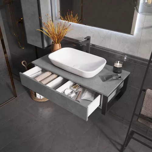 Тумба подвесная 1Marka GRUNGE LOFT  1в.я Бетон лофт, Выбрать цвет: Бетон лофт, Выбрать размер: 100, изображение 2