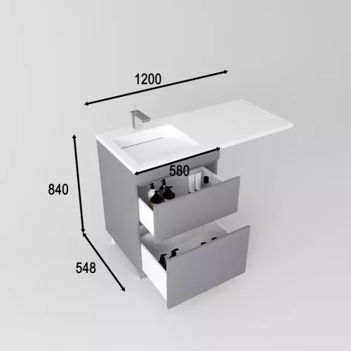 Раковина над стиральной машиной  ESTETUS ЛЕОН 1200*549 правая/левая, Ориентация: правая, изображение 6