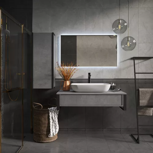 Тумба подвесная 1Marka GRUNGE LOFT  1в.я Бетон лофт, Выбрать цвет: Бетон лофт, Выбрать размер: 100, изображение 3