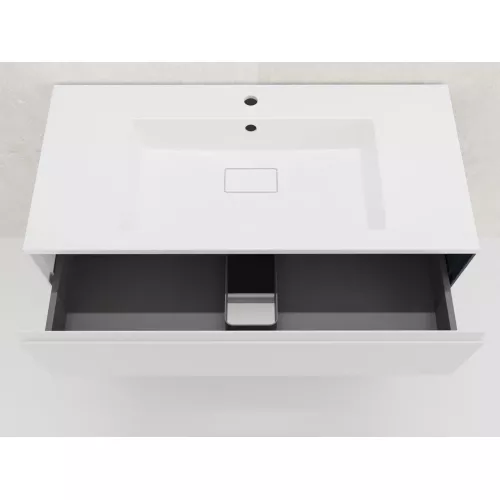 Тумба подвесная Style line  "ЛИМА 100/80" эмаль, с раковиной  LINE 100/80, 2 ящ., PLUS, белый матовый, Выбрать цвет: Белый, Выбрать размер: 100, Внешний вид: с раковиной кварц/антрацит, изображение 6