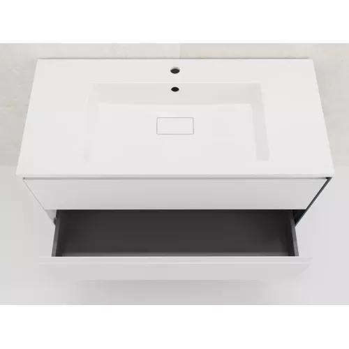 Тумба подвесная Style line  "ЛИМА 100/80" эмаль, с раковиной  LINE 100/80, 2 ящ., PLUS, белый матовый, Выбрать цвет: Белый, Выбрать размер: 100, Внешний вид: с раковиной кварц/антрацит, изображение 7