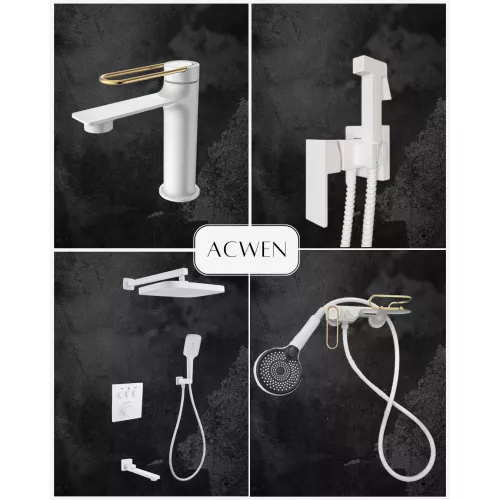 Душевая система без тропического душа ACWEN JL-13111MW  белый/золото, изображение 10