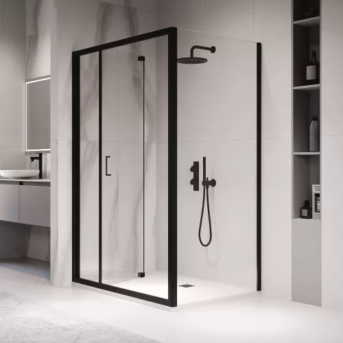 Душевой уголок RGW PA-142B (PA-21B+Z-050-5B) прозрачное/черный, Цвет стекла: прозрачное, Цвет профиля: Черный, Выбрать размер: 900x700, изображение 2