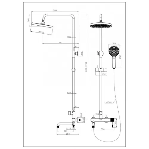 Душевая стойка  ESBANO DAISY (DS-GM) оружейная сталь, Выбрать цвет: Оружейная сталь, изображение 2