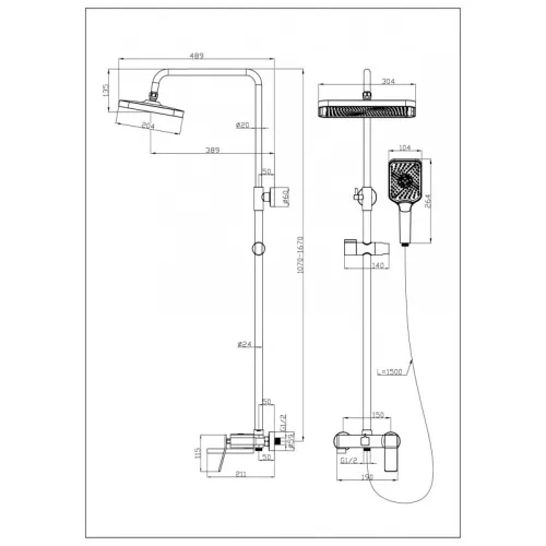 Душевая стойка  ESBANO GEMINI (DS-XR) хром глянцевый, Выбрать цвет: Хром, изображение 2