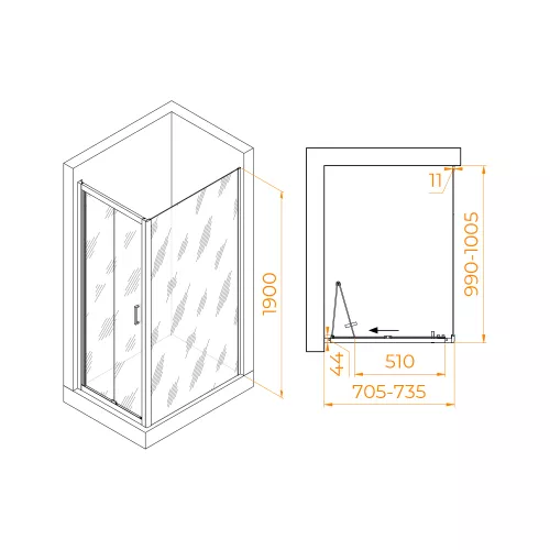 Душевой уголок RGW PA-142 (PA-21+Z-050-5) прозрачное/хром, Цвет стекла: прозрачное, Цвет профиля: Хром, Выбрать размер: 900x1000, изображение 12