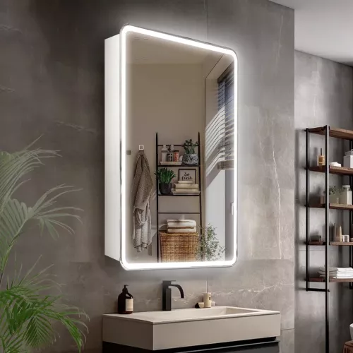 Зеркало-шкаф "Каре 40*80 универсальное" с подсветкой, сенсор с диммером на зеркале, изображение 2