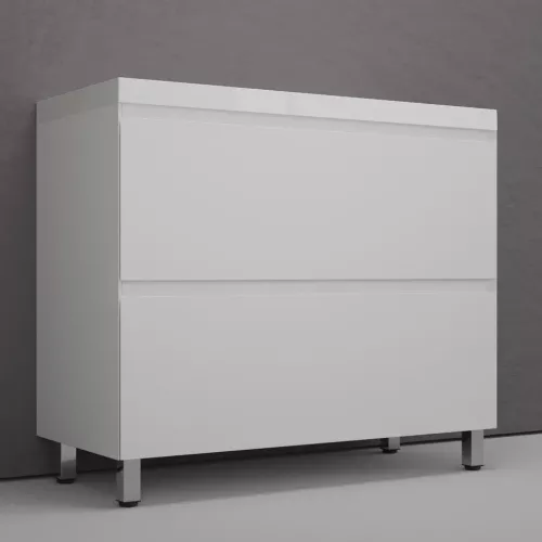 Тумба напольная Style line  "Манхэттен 100/80/70/60" ЭМАЛЬ с раковиной ASTI, 2 ящика, PLUS, белый матовый, Выбрать цвет: Белый, Выбрать размер: 100, Внешний вид: с белой раковиной, изображение 2