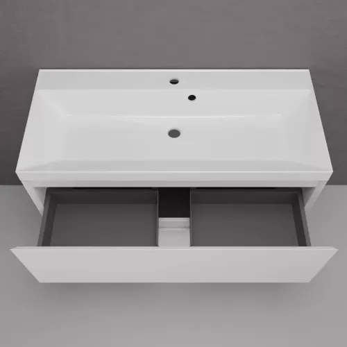 Тумба напольная Style line  "Манхэттен 100/80/70/60" ЭМАЛЬ с раковиной ASTI, 2 ящика, PLUS, белый матовый, Выбрать цвет: Белый, Выбрать размер: 100, Внешний вид: с белой раковиной, изображение 3