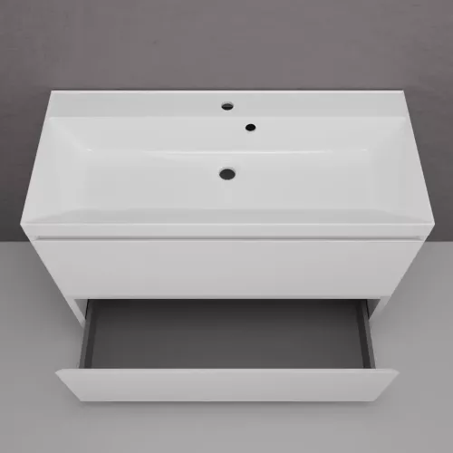 Тумба напольная Style line  "Манхэттен 100/80/70/60" ЭМАЛЬ с раковиной ASTI, 2 ящика, PLUS, белый матовый, Выбрать цвет: Белый, Выбрать размер: 100, Внешний вид: с белой раковиной, изображение 4