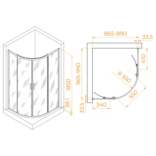Душевой уголок RGW PA-61 прозрачное/хром, Цвет стекла: прозрачное, Цвет профиля: Хром, Выбрать размер: 900x1000, изображение 2