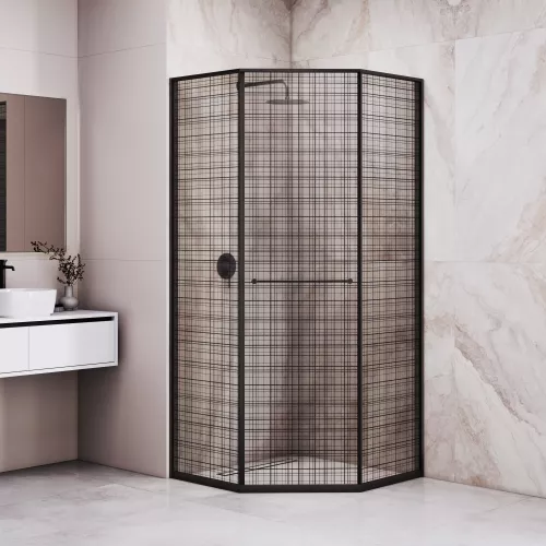 Душевой уголок RGW SV-82B "L/R" черный профиль, Цвет стекла: Черная вуаль, Цвет профиля: Черный, Выбрать размер: 800x1200, Ориентация: левый сдвиг