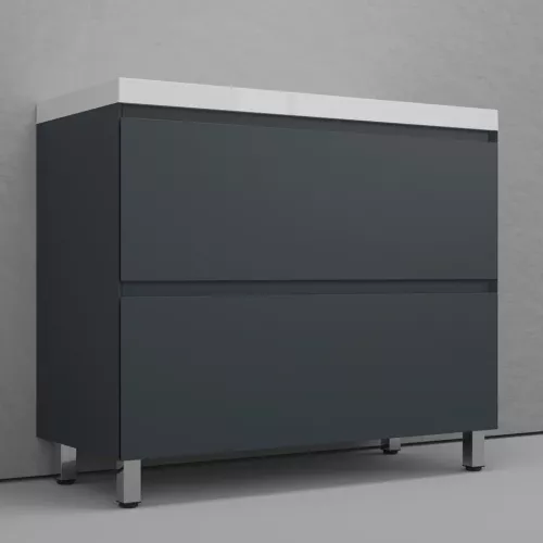 Тумба напольная Style line "Манхэттен 100/80/70/60" ЭМАЛЬ с раковиной ASTI , 2 ящика , PLUS, графит, Выбрать цвет: Графит, Выбрать размер: 100, Внешний вид: с белой раковиной, изображение 2