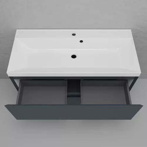 Тумба напольная Style line "Манхэттен 100/80/70/60" ЭМАЛЬ с раковиной ASTI , 2 ящика , PLUS, графит, Выбрать цвет: Графит, Выбрать размер: 100, Внешний вид: с белой раковиной, изображение 3