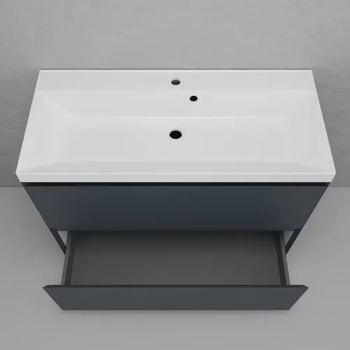 Тумба напольная Style line "Манхэттен 100/80/70/60" ЭМАЛЬ с раковиной ASTI , 2 ящика , PLUS, графит, Выбрать цвет: Графит, Выбрать размер: 100, Внешний вид: с белой раковиной, изображение 4