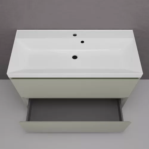 Тумба напольная Style line "Манхэттен 100/80/70/60" ЭМАЛЬ с  раковиной ASTI , 2 ящика ,PLUS ,олива, Выбрать цвет: Олива, Выбрать размер: 100, Внешний вид: с белой раковиной, изображение 4