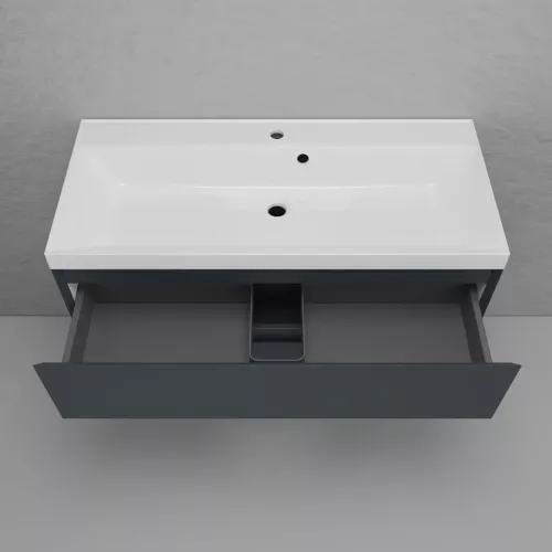 Тумба подвесная "Манхэттен 100/80/70/60" ЭМАЛЬ с раковиной  ASTI , 2 ящика PLUS графит, Выбрать цвет: Графит, Выбрать размер: 100, Внешний вид: с белой раковиной, изображение 3