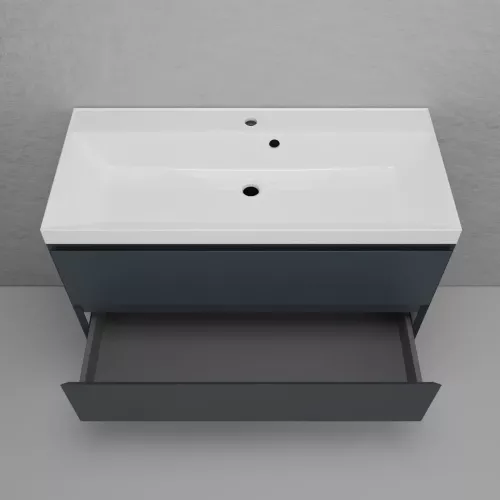 Тумба подвесная "Манхэттен 100/80/70/60" ЭМАЛЬ с раковиной  ASTI , 2 ящика PLUS графит, Выбрать цвет: Графит, Выбрать размер: 100, Внешний вид: с белой раковиной, изображение 4