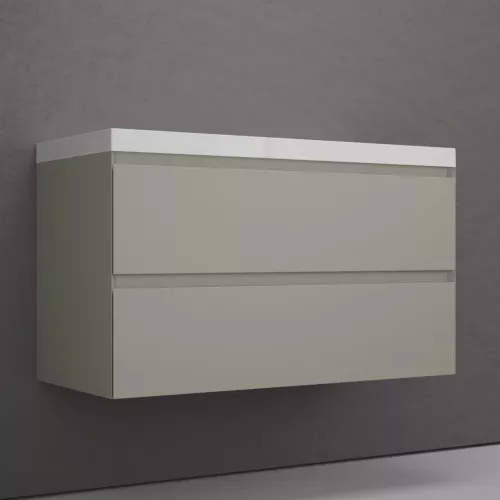 Тумба подвесная "Манхэттен 100/80/70/60" ЭМАЛЬ с раковиной  ASTI , 2 ящика PLUS олива, Выбрать цвет: Олива, Выбрать размер: 100, Внешний вид: с белой раковиной, изображение 2