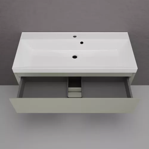 Тумба подвесная "Манхэттен 100/80/70/60" ЭМАЛЬ с раковиной  ASTI , 2 ящика PLUS олива, Выбрать цвет: Олива, Выбрать размер: 100, Внешний вид: с белой раковиной, изображение 3