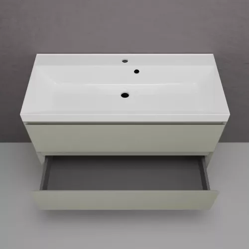 Тумба подвесная "Манхэттен 100/80/70/60" ЭМАЛЬ с раковиной  ASTI , 2 ящика PLUS олива, Выбрать цвет: Олива, Выбрать размер: 100, Внешний вид: с белой раковиной, изображение 4