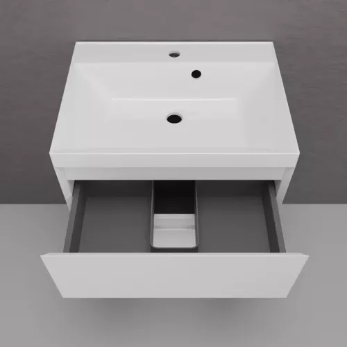 Тумба подвесная "Манхэттен 100/80/70/60" ЭМАЛЬ с  раковиной  ASTI , 2 ящика ,PLUS , белый матовый, Выбрать цвет: Белый, Выбрать размер: 60, Внешний вид: с белой раковиной, изображение 3