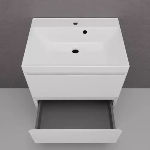 Тумба подвесная "Манхэттен 100/80/70/60" ЭМАЛЬ с  раковиной  ASTI , 2 ящика ,PLUS , белый матовый, Выбрать цвет: Белый, Выбрать размер: 60, Внешний вид: с белой раковиной, изображение 4