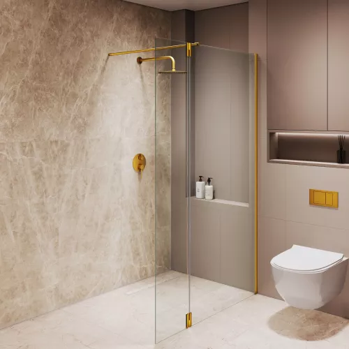 Душевая перегородка RGW WA-051Gb (WA-010Gb + Z-071Gb), Цвет стекла: прозрачное, Цвет профиля: Золото, Выбрать размер: 90, изображение 15