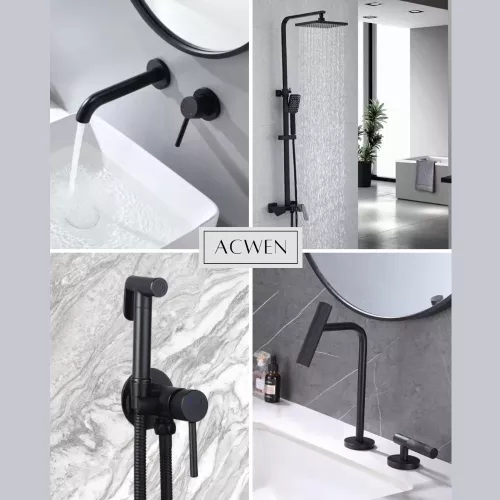 Смеситель для раковины скрытого монтажа ACWEN 6605B черный, Выбрать цвет: Черный, изображение 19