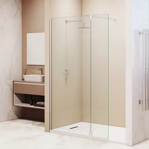 Душевая перегородка RGW WA-051 (WA-010 + Z-071), Цвет стекла: прозрачное, Цвет профиля: Хром, Выбрать размер: 80, изображение 2