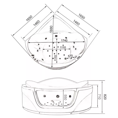 Акриловая гидромассажная ванна Gemy G9247 K  165*165, изображение 5
