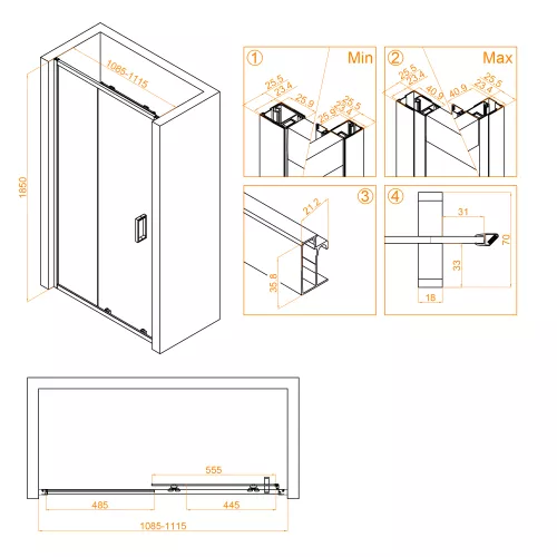 Душевая дверь RGW CL-14, Цвет стекла: прозрачное, Цвет профиля: Хром, Выбрать размер: 110, изображение 3