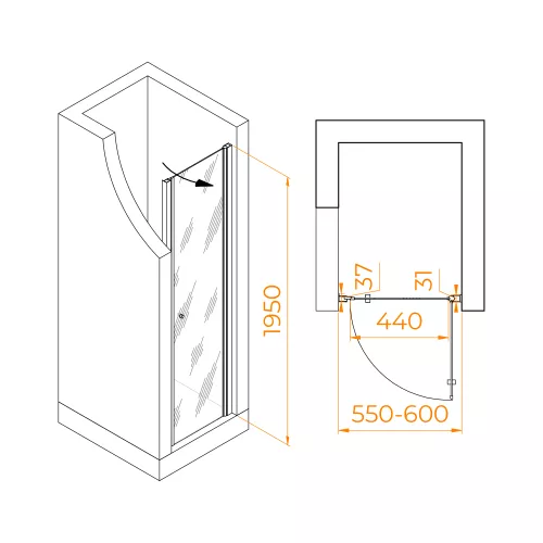 Душевая дверь RGW Dolphin TN-03, Цвет стекла: матовое, Цвет профиля: Хром, Выбрать размер: 60, изображение 3
