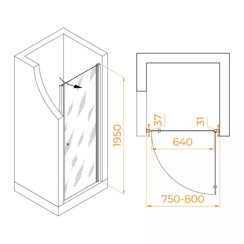Душевая дверь RGW Dolphin TN-03, Цвет стекла: прозрачное, Цвет профиля: Хром, Выбрать размер: 80, изображение 3