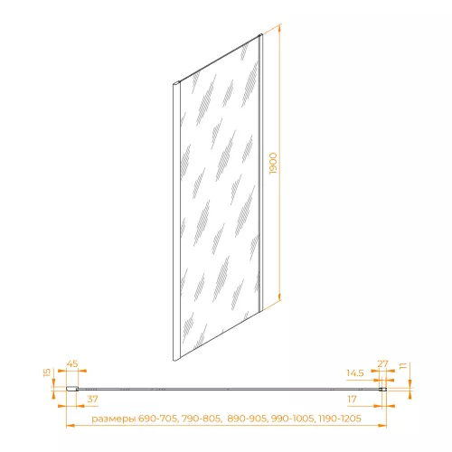Боковая панель RGW Z-050-5-B, Цвет стекла: прозрачное, Цвет профиля: Черный, Выбрать размер: 120, изображение 4