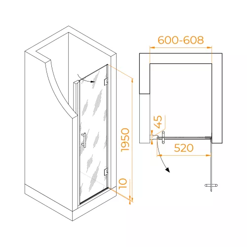 Душевая дверь RGW HO-011, Цвет стекла: прозрачное, Цвет профиля: Хром, Выбрать размер: 60, изображение 5