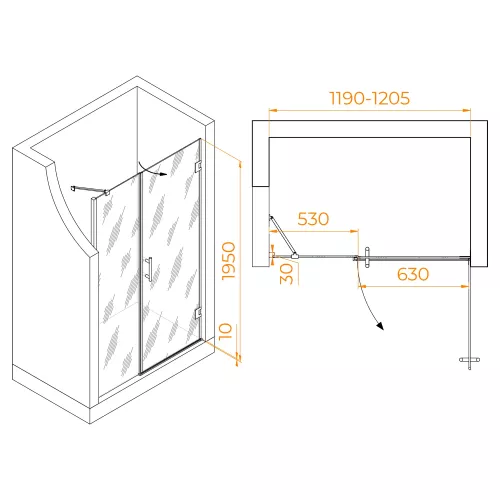 Душевая дверь RGW HO-012B, Цвет стекла: прозрачное, Цвет профиля: Черный, Выбрать размер: 120, изображение 6