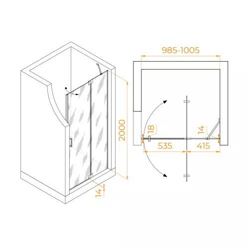 Душевая дверь RGW HO-014Gr, Цвет стекла: прозрачное, Цвет профиля: Серый, Выбрать размер: 100, изображение 3