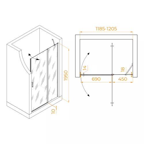 Душевая дверь RGW LE-004B, Цвет стекла: матовое-сатинат, Цвет профиля: Черный, Выбрать размер: 120, изображение 3