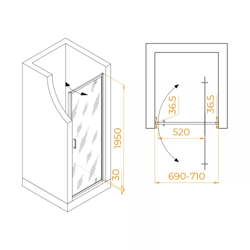Душевая дверь RGW LE-102, Цвет стекла: прозрачное, Цвет профиля: Хром, Выбрать размер: 70, изображение 3